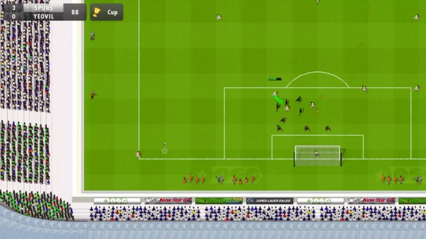 Момент игры в New Star Soccer 5 с атакой и попыткой забить гол