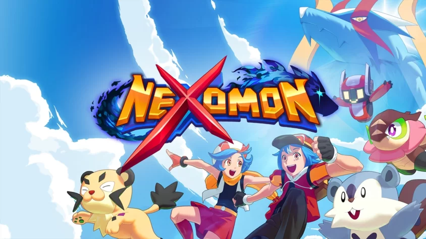 Обложка игры Nexomon, где герои и их Nexomon бегут навстречу приключениям и судьбе, если судьба — это безумные битвы с монстрами