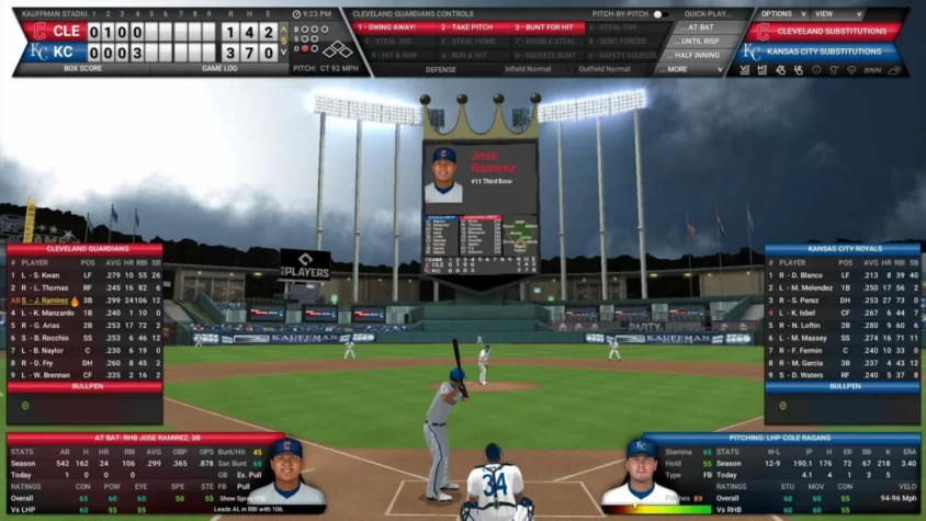 Игровой процесс в Out of the Park Baseball 26 — всё как на настоящем стадионе, только без риска попасть под мяч