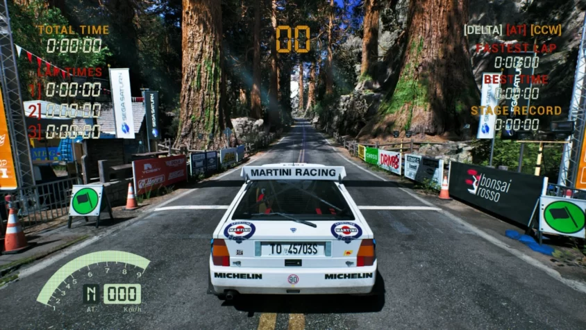 Вид из-за руля в Over Jump Rally, старт гонки с информацией о времени и рекорде