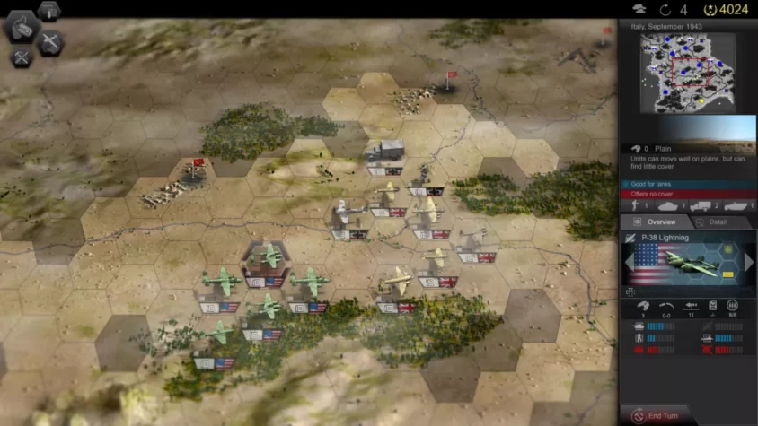 Тактическая карта с боевыми единицами и авиацией в Panzer Tactics HD