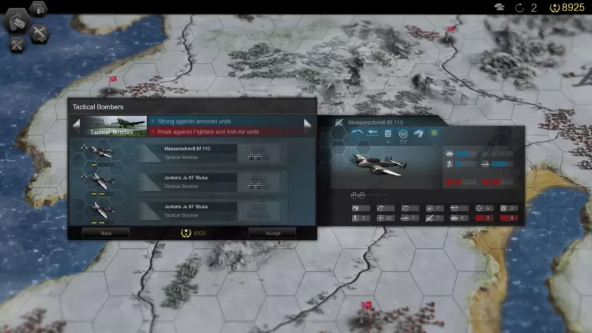 Выбор тактических бомбардировщиков в Panzer Tactics HD