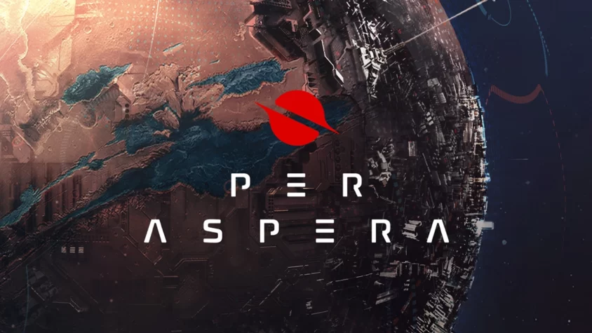 Пер Aspera — космическая стратегия, где вы управляете колонизацией Марса Обложка игры Per Aspera, изображающая футуристический мир и космическую станцию