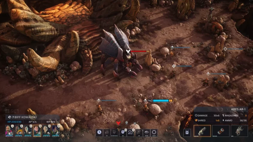 Игровой процесс Phoenix Point, где персонажи сражаются с огромным инопланетным существом