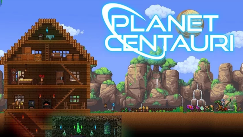 Planet Centauri: исследуй планету и строй с умом Обложка игры Planet Centauri, где игроки исследуют планету и строят дома, окруженные зеленью и водопадами