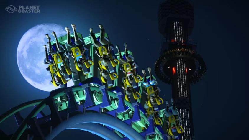 Американские горки на фоне луны в Planet Coaster
