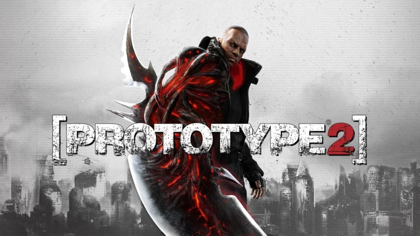 Prototype 2 - Обложка игры Главный герой с черной мутировавшей формой и разрушенным городом на фоне