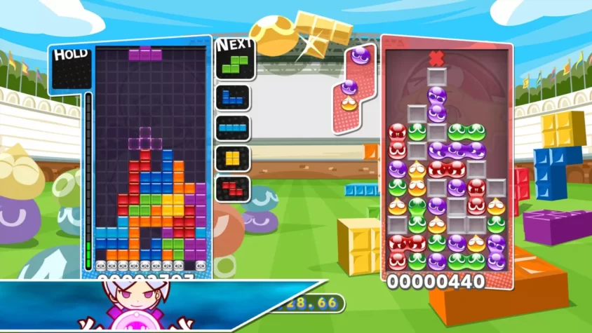 Игровой процесс с блоками Tetris и Puyo Puyo