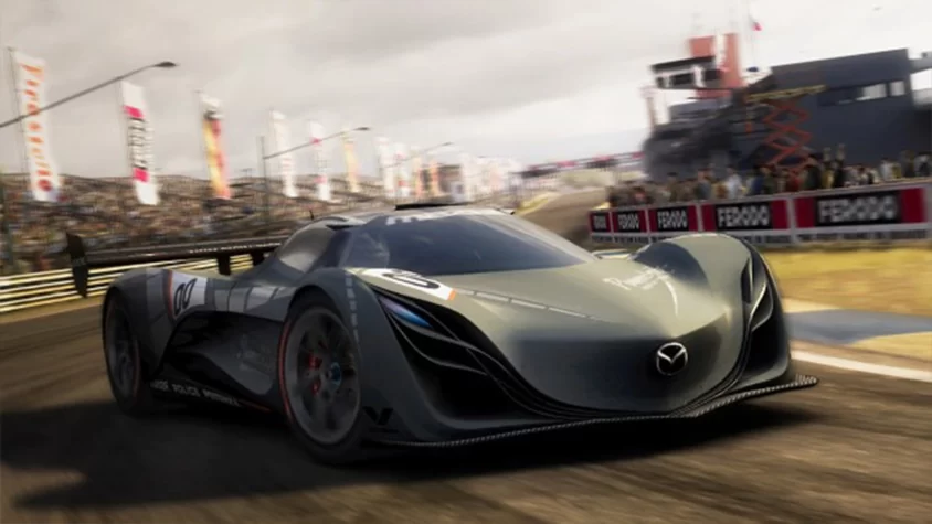 Скриншот игры Race Driver: Grid с гоночным автомобилем на профессиональной трассе.