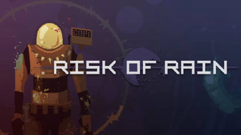 Обложка игры Risk of Rain Обложка игры Risk of Rain с изображением персонажа в скафандре