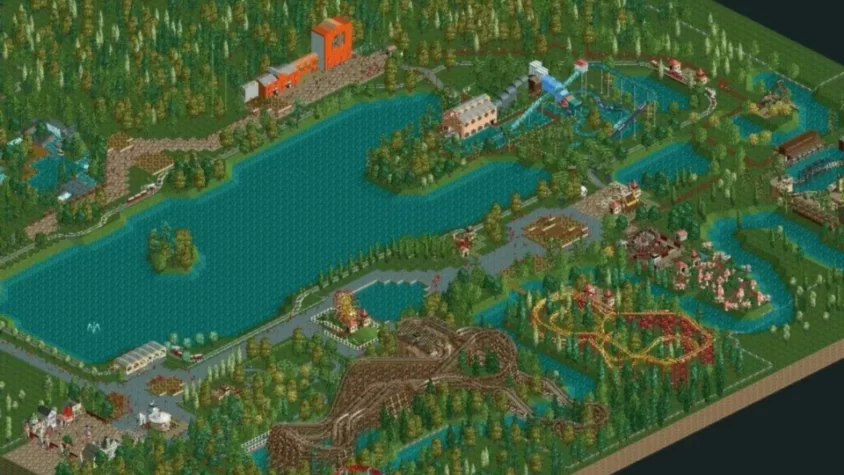Вид на парк в RollerCoaster Tycoon 2