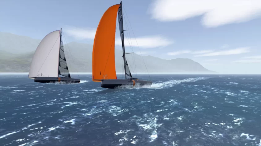 Кадр из Sailaway - The Sailing Simulator, где ты соревнуешься с другим капитаном в стиле "кто первым утонет"