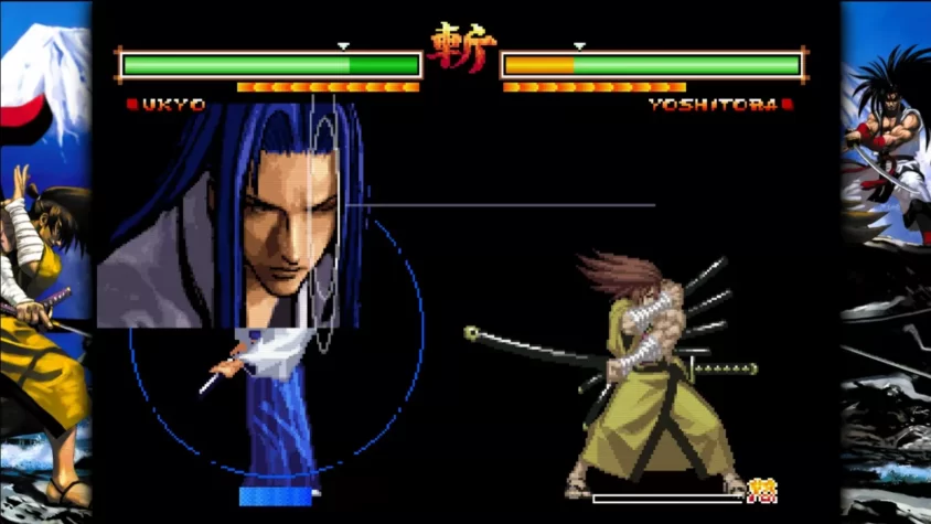 Бой между персонажами Укё и Ёситора в Samurai Shodown V Special