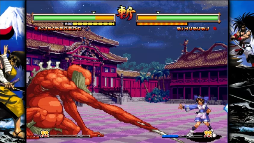 Бой между персонажами Кусарэдзо и Римуруру в Samurai Shodown V Special