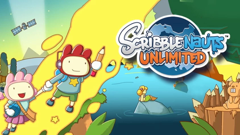 Scribblenauts Unlimited: Создавай, что хочешь, и смотри, как всё рушится Обложка игры Scribblenauts Unlimited с забавными персонажами, готовыми к приключениям