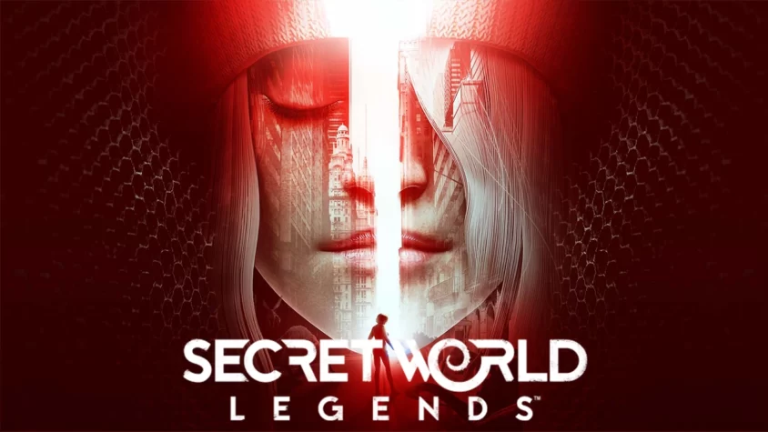 Обложка игры Secret World Legends с героями, разделёнными контрастной линией и урбанистическим фоном