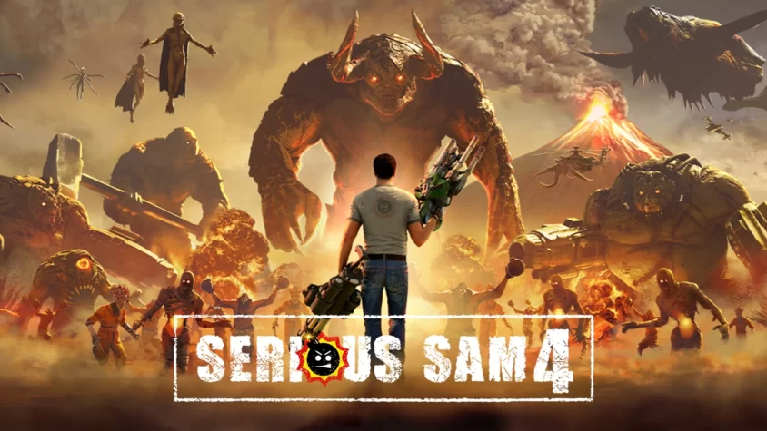 Serious Sam 4 – игра, где нужно сражаться с ордами врагов в самых экстремальных условиях Обложка игры Serious Sam 4 с главным героем, стоящим против огромных врагов