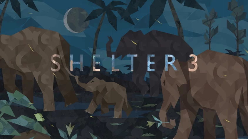 Обложка игры Shelter 3 — такие вот они, слоны на фоне ночного леса
