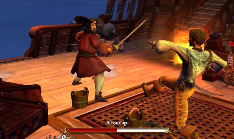 Дуэль на палубе в Sid Meier's Pirates! — пиратская жизнь, и куча испанцев, которые готовы сбежать
