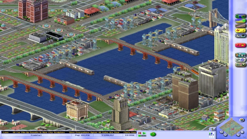 Город с мостами в SimCity 3000 Unlimited: чем больше мостов, тем стабильнее экономика