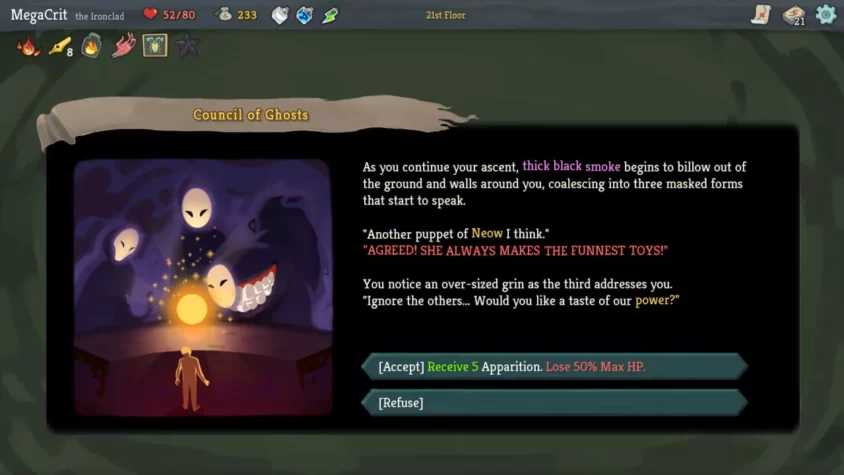 Встреча с советом призраков на 21 этаже игры Slay the Spire