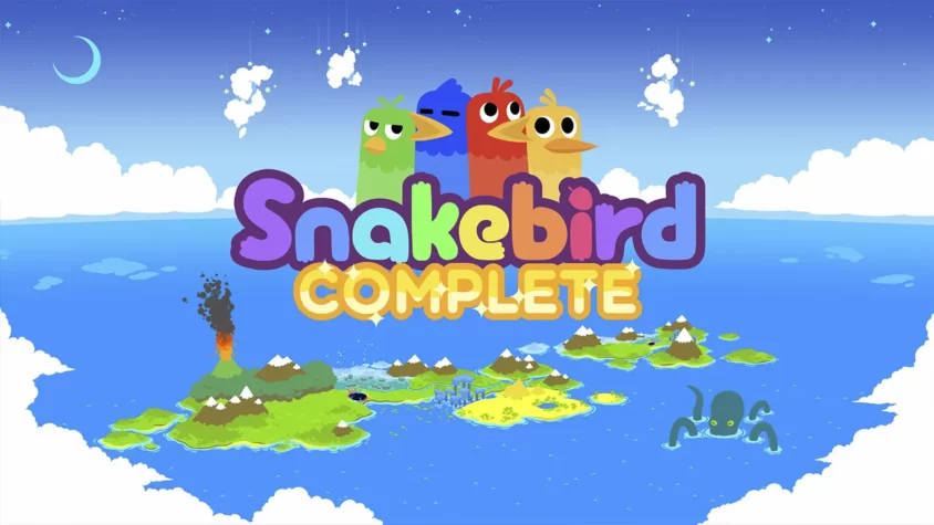 Snakebird Complete – Обложка игры Обложка игры Snakebird Complete с яркими персонажами и островами