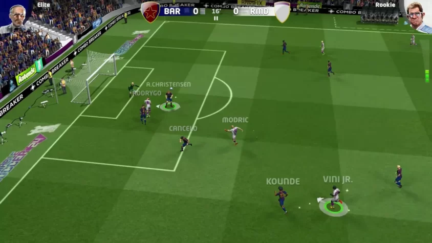 Игровой момент матча Барселона против Реала в Sociable Soccer 2024