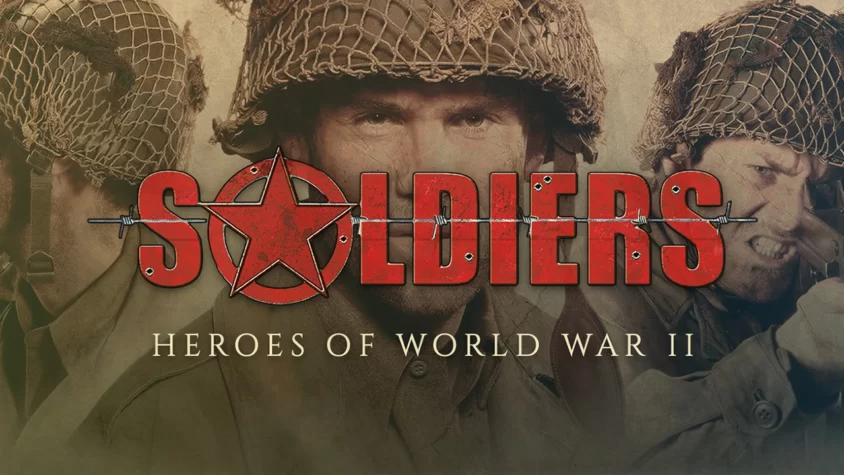 Обложка игры Soldiers: Heroes of World War II, с солдатами в боевых шлемах и характерной атмосферой Второй мировой войны