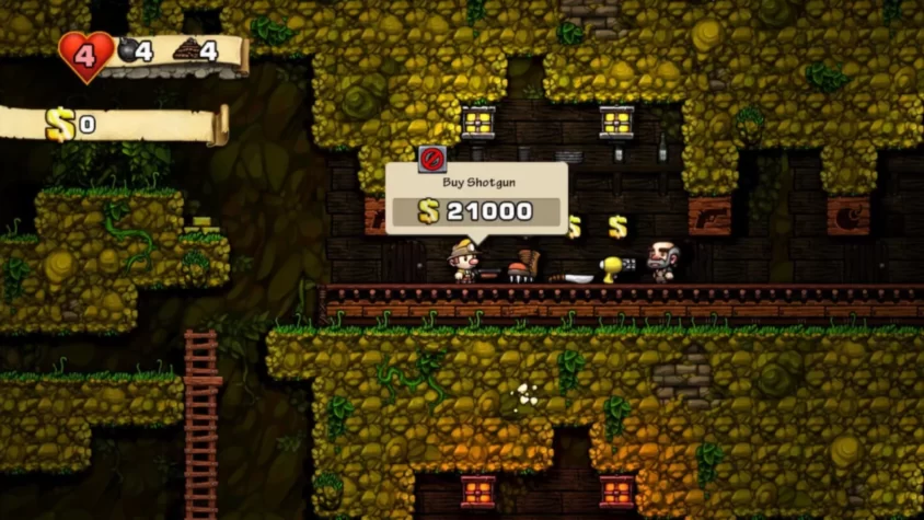 Покупка ружья в Spelunky