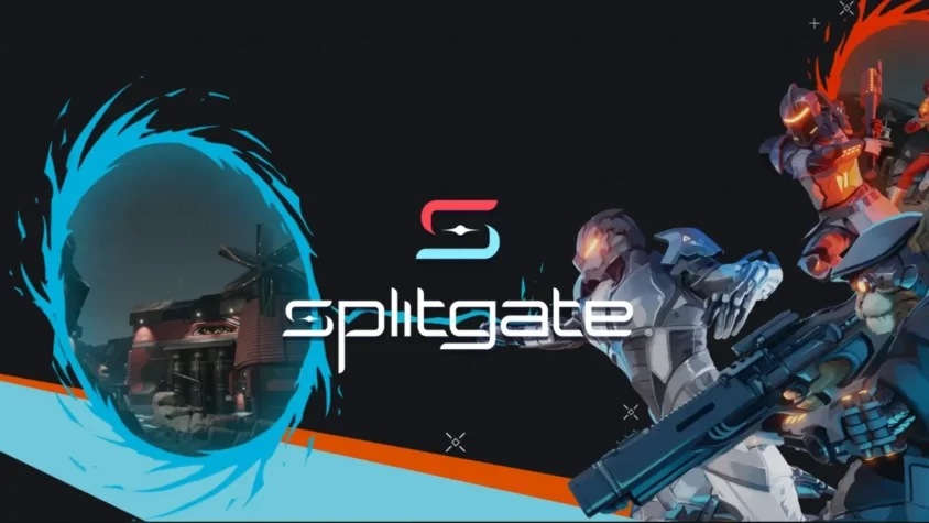 Splitgate: Бой через порталы Обложка игры Splitgate, с персонажами в футуристических костюмах и порталом в центре