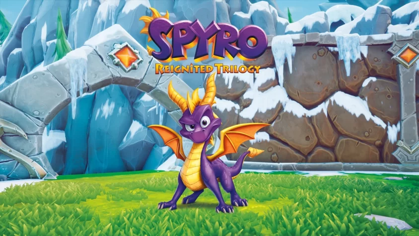 Герой Spyro в ледяном мире с гордым видом