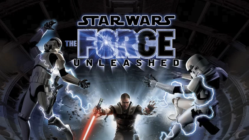 Star Wars: The Force Unleashed — обложка Обложка игры Star Wars: The Force Unleashed, с главным героем и штурмовиками, сражающимися с молниями силы