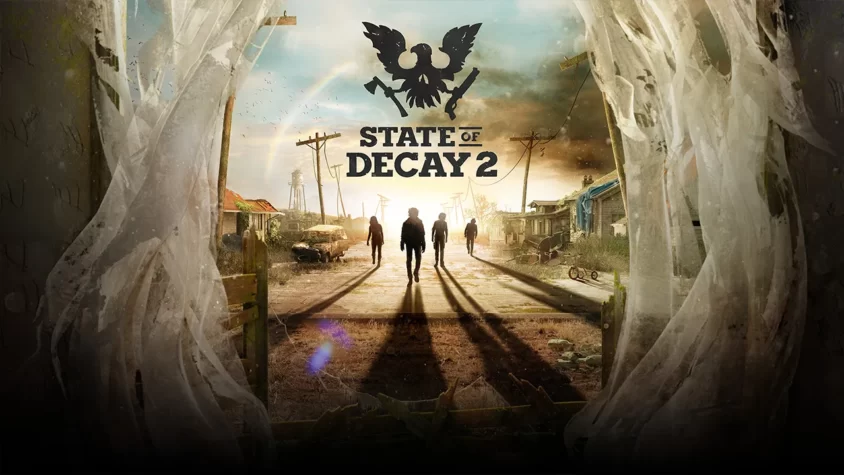 Обложка игры State of Decay 2 с персонажами, идущими по разрушенной дороге