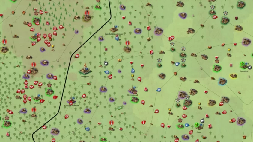 Карта мира в Stronghold Kingdoms с множеством локаций и активных игроков