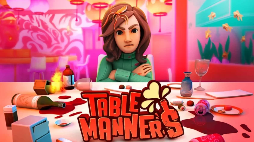 Table Manners – Игра с отличными манерами за столом Обложка игры Table Manners с персонажем, который явно не доволен ужином