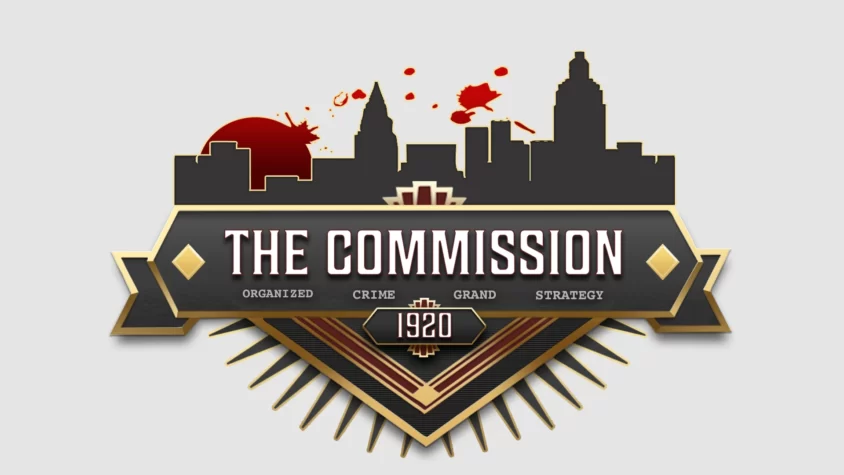 Обложка игры 'The Commission 1920' Обложка игры 'The Commission 1920', в которой показан силуэт города, с красным пятном крови и намеком на организованную преступность