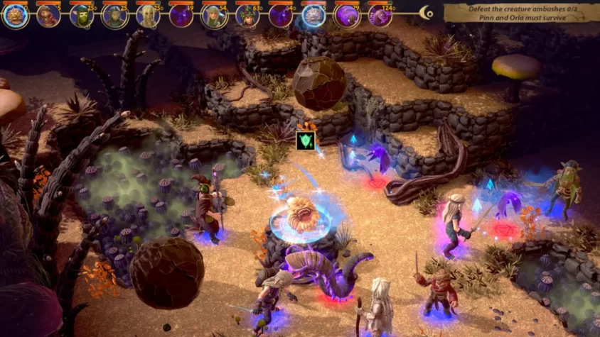 Персонажи сражаются с существами в мире The Dark Crystal: Age of Resistance Tactics