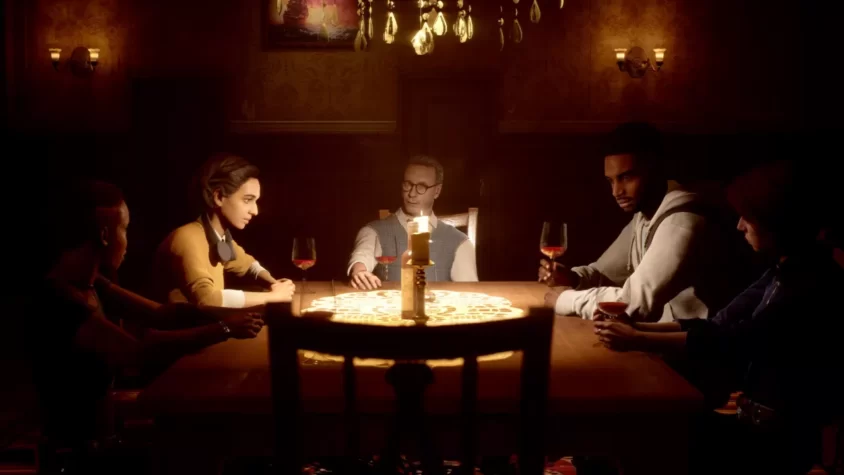 Персонажи за столом в игре The Dark Pictures Anthology: The Devil in Me