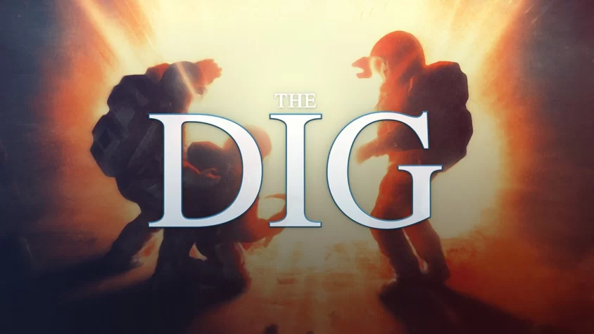 Обложка игры 'The Dig', с персонажами в скафандрах, которые исследуют неизвестный мир