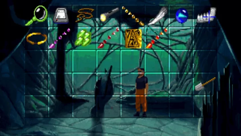 Инвентарь персонажа с различными предметами, такими как кольца, ключи и загадочные артефакты