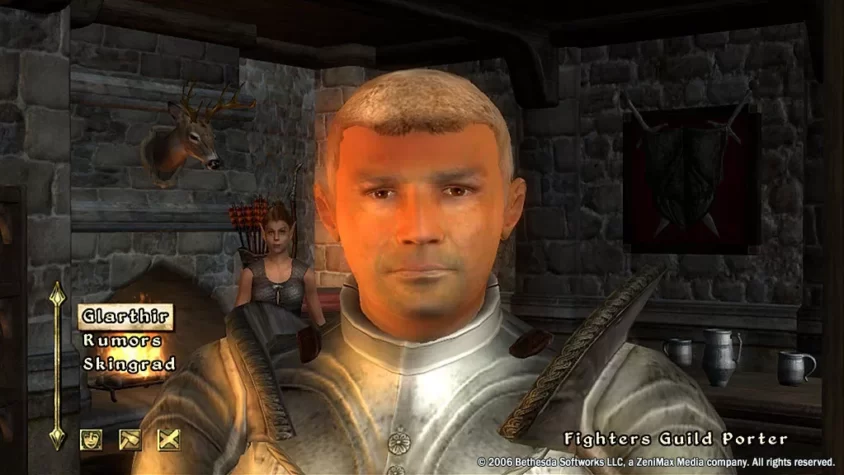 Глартир в The Elder Scrolls IV: Oblivion. Почему этот NPC выглядит как будто он только что появился из пекарни? Никак не дождался патча для улучшения текстур.