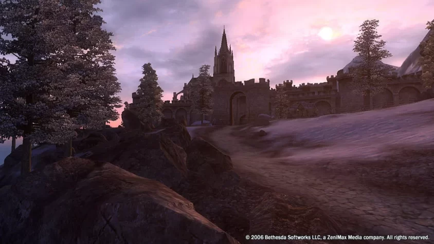 Пейзаж из The Elder Scrolls IV: Oblivion. Такой вид, что хочется просто встать и понаблюдать, как игра кряхтит от старости, пытаясь выжить в эпоху новых технологий.