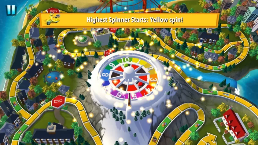 Колесо фортуны в игре The Game of Life, показывающее начало и первый ход
