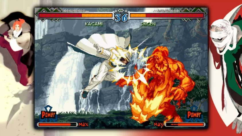Герои игры The Last Blade 2 в бою: один в белом, другой в огненной ярости