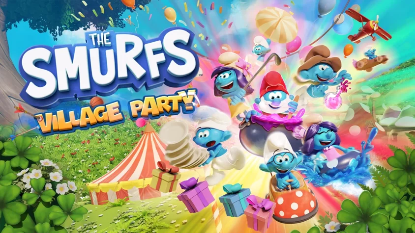 The Smurfs - Village Party: Веселье с маленькими синими существами Обложка игры The Smurfs - Village Party, с персонажами, готовыми устроить веселье