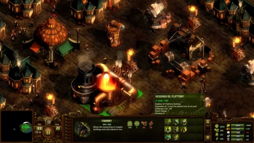 Интерфейс игры с построением и улучшением объектов в They Are Billions
