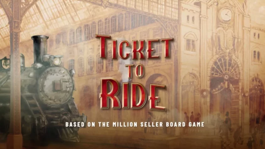 Ticket to Ride Обложка игры 'Ticket to Ride', на которой изображен паровоз на фоне старинного вокзала