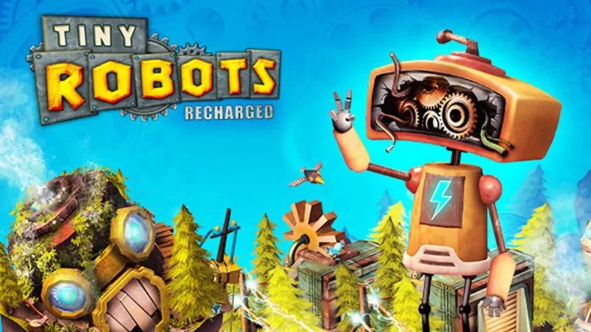 Tiny Robots Recharged Обложка игры Tiny Robots Recharged с изображением робота, готовящегося к приключениям