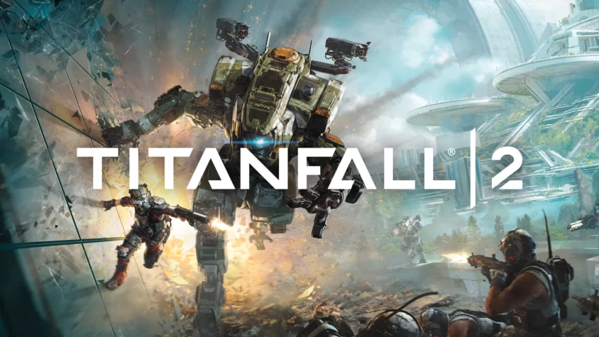 Titanfall 2 — обложка Обложка игры Titanfall 2, где гигантский мех в бою с солдатом