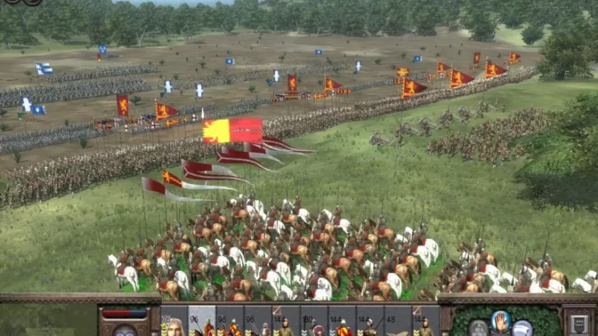 Армии на поле боя с кавалерией и пехотой в Total War: Medieval II